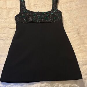 Zara Black Dress with Green Embellishments